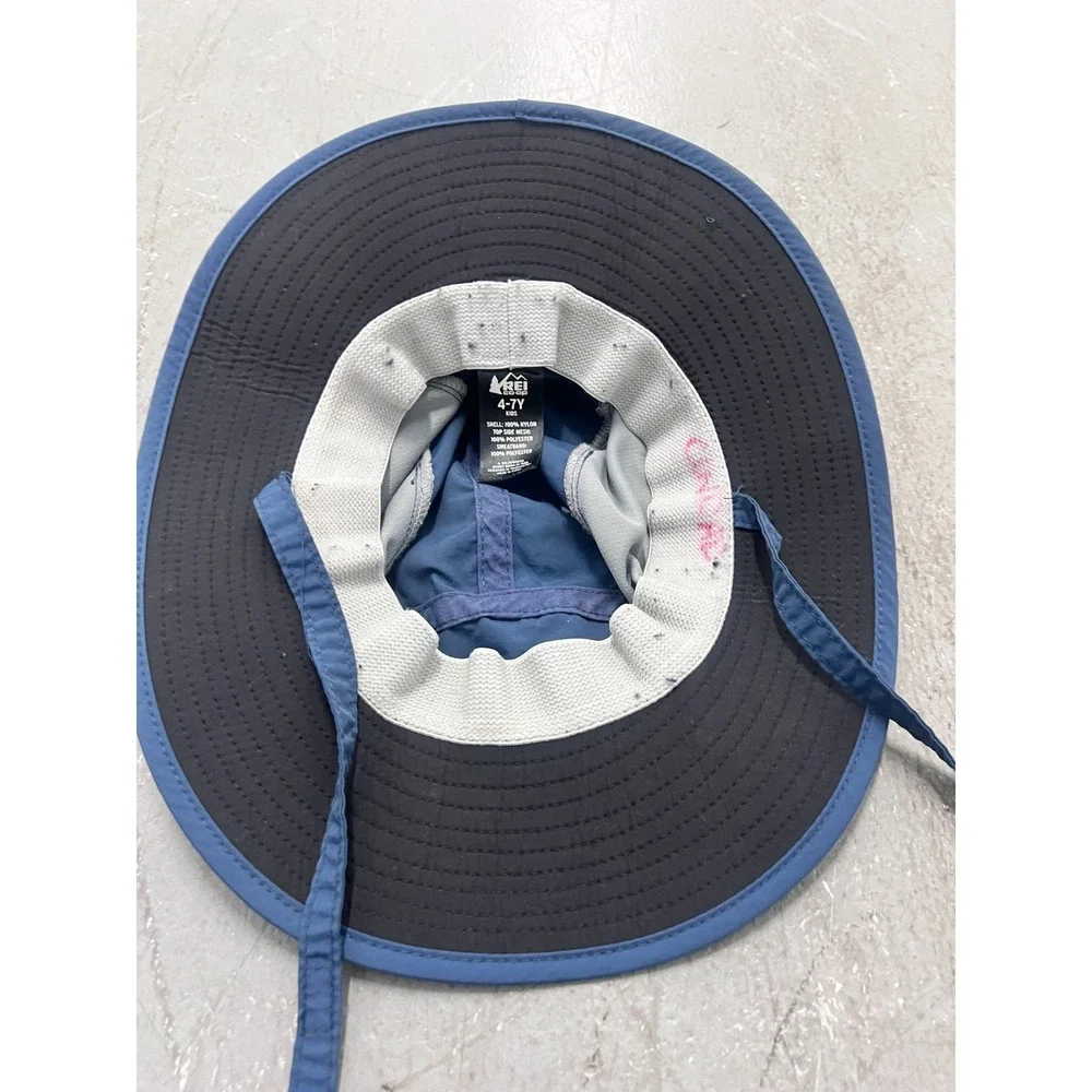REI Co-op Boonie Hat Kids 4-7Y Blue Gray Chin Strap Wide Brim Outdoor‎ Safari